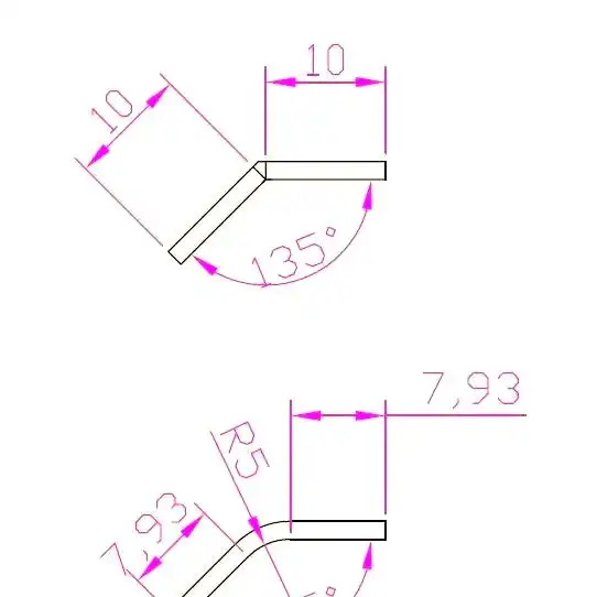 非90度钣金展开_非90度折弯边标注方法_精确测量非90度折弯边