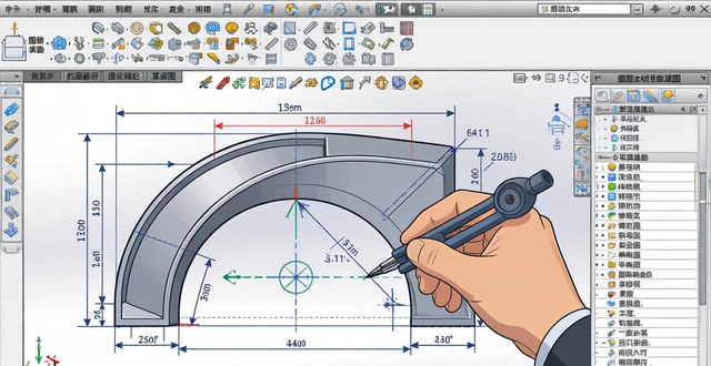 solidworks校长：solidworks圆弧钣金展开下料。这种圆弧板金件如何建模并展开方法很简单。·首先在前视基准面画出这样的一个草图，然后执行基体法兰，拉伸的方向选择两侧对称，距离改为60，厚度1.2折弯半径0.2。·然后执行边线法兰选择第一条边，第四条边。然后在左下角将法兰的长度改为20，法兰位置选择第三个折弯在外，点击对勾。·接下来执行上方的闭合角要延伸的面，选择这个侧面，选择-铆焊老刘铆工焊工笔记