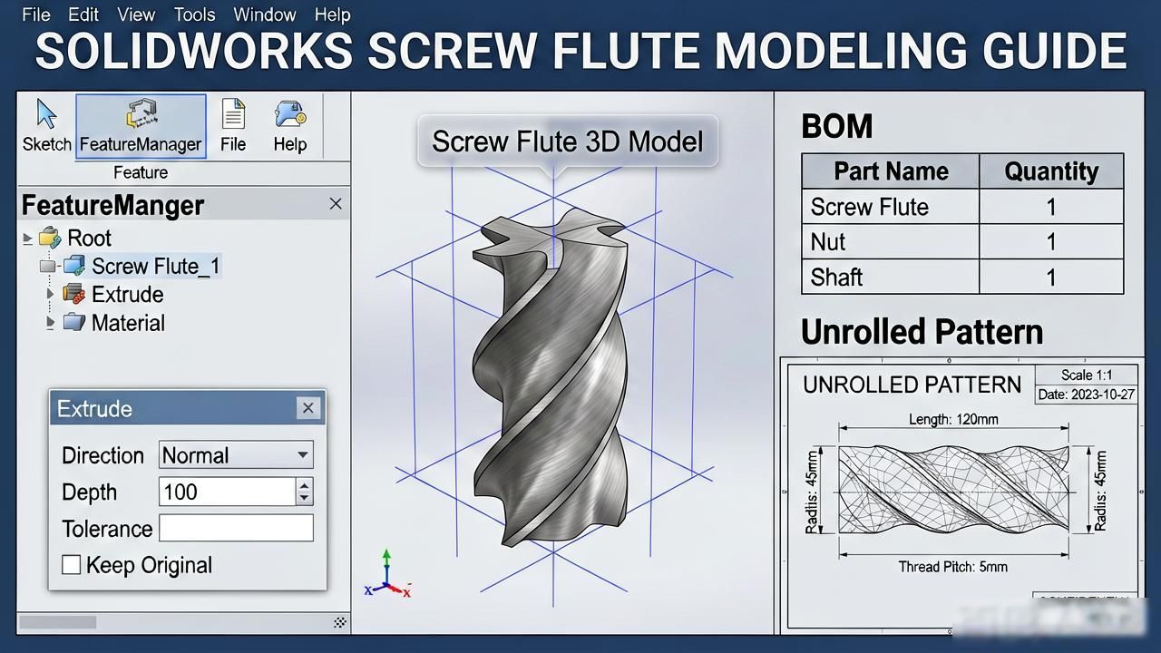 SolidWorks钣金螺旋叶片展开_搅龙叶片钣金展开_SolidWorks绞龙叶片建模教程