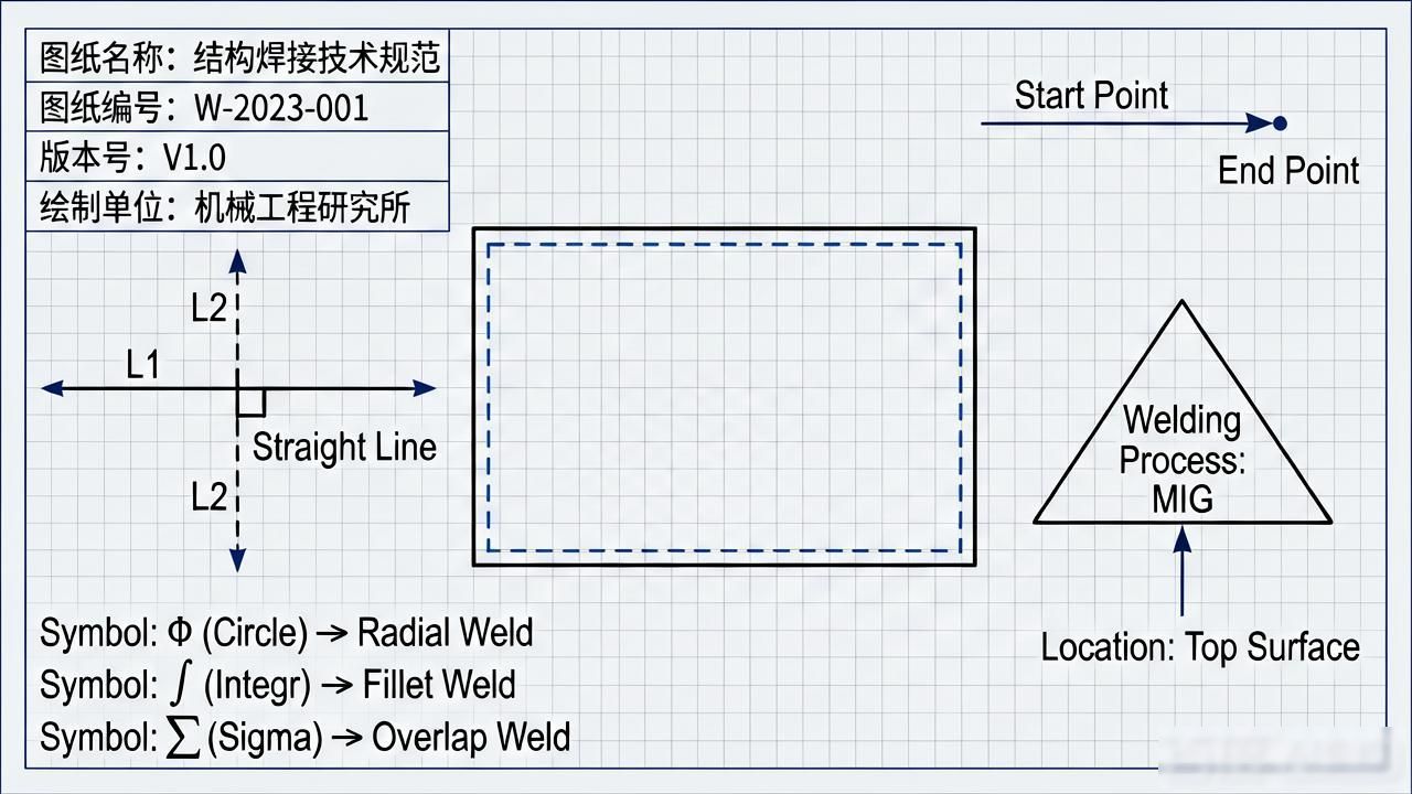 焊接图纸符号标注图解示例CAD几何尺寸和焊接方法_cad中焊接符号_钢结构焊接符号含义大全