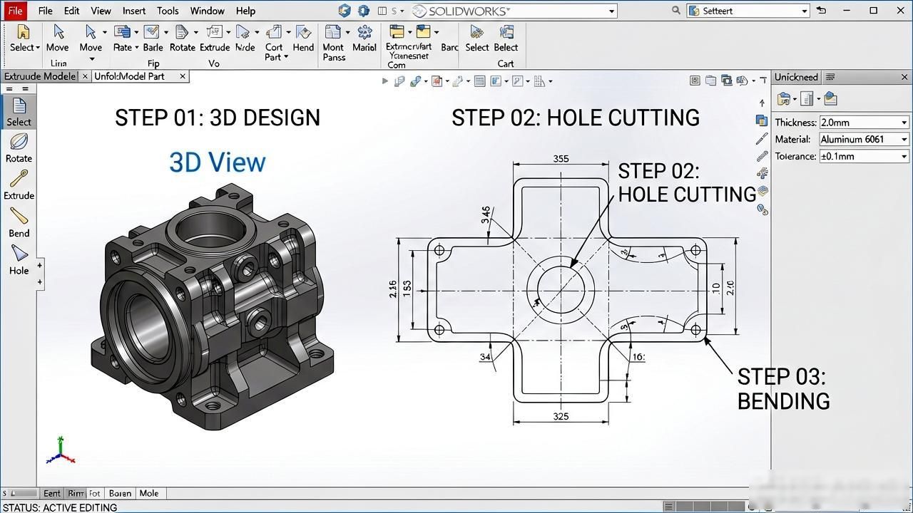 展平功能操作_钣金展开主展开_SOLIDWORKS钣金展开方法