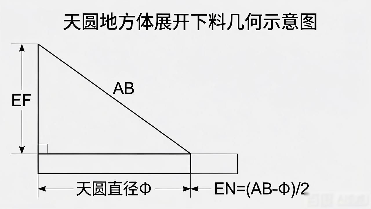 天圆地方如何钣金展开_直角三角形作图法求实长线_天圆地方体展开下料方法