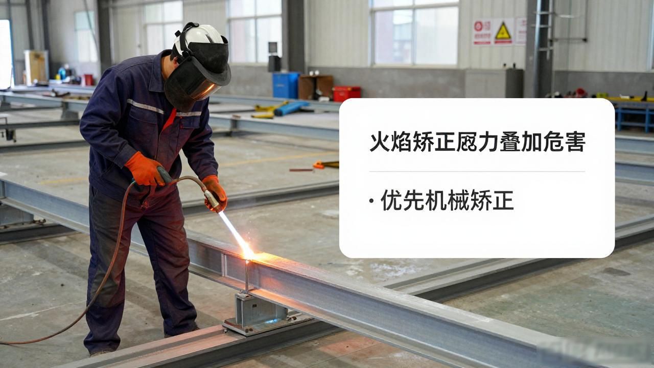 钢板切割变形火焰矫正_H型钢柱梁撑焊接变形_钢结构焊接变形矫正