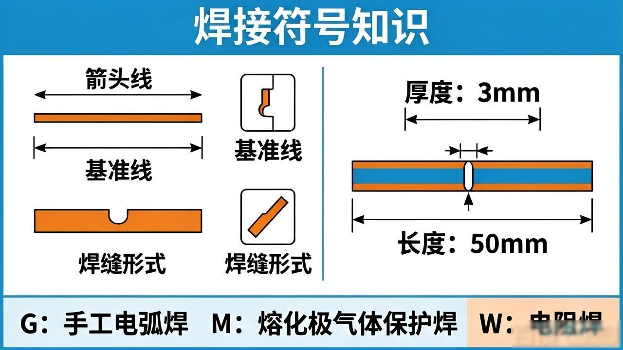 请解释焊接符号的基本组成及其含义，并举例说明一个标准焊接符号的表-铆焊老刘铆工焊工笔记
