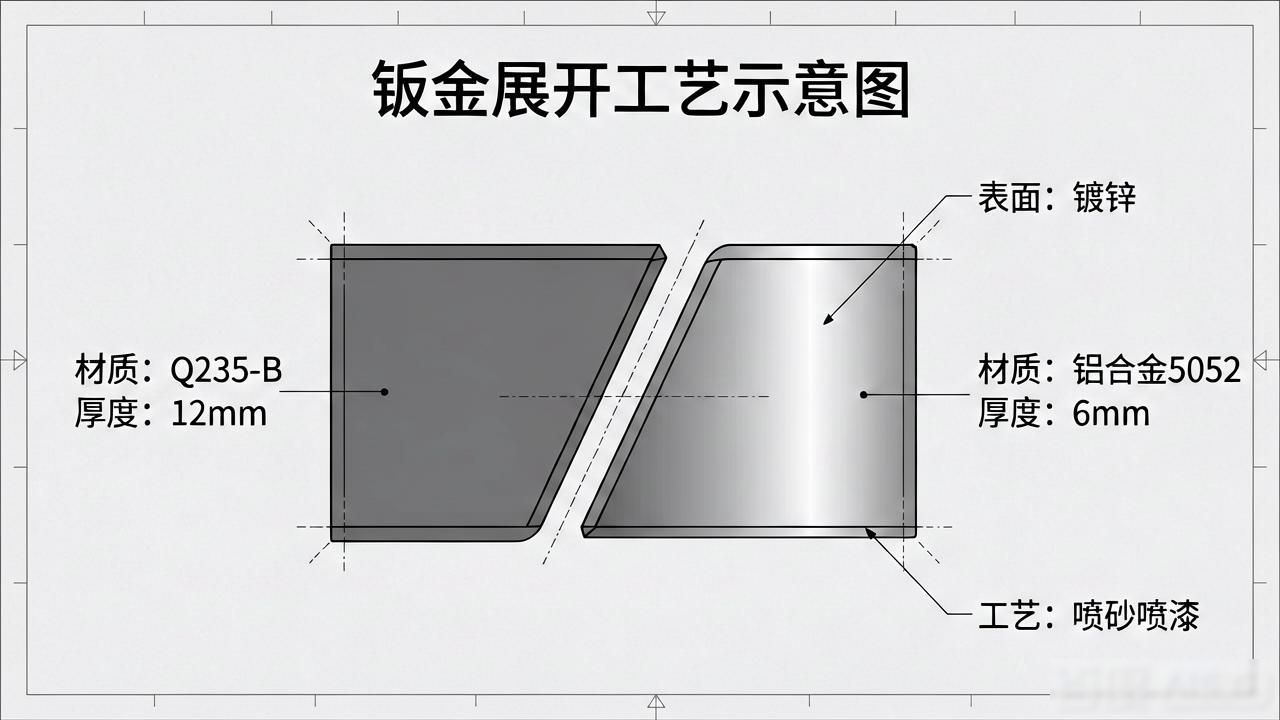 钣金展开图绘制步骤_钣金展开图注意事项_圆弧钣金印字展开图