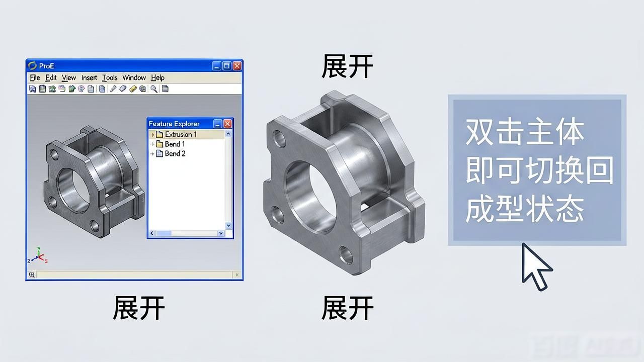 Pro/E钣金简化表示法工程图_Pro/E创建钣金成型展开视图_钣金高级展开教程图