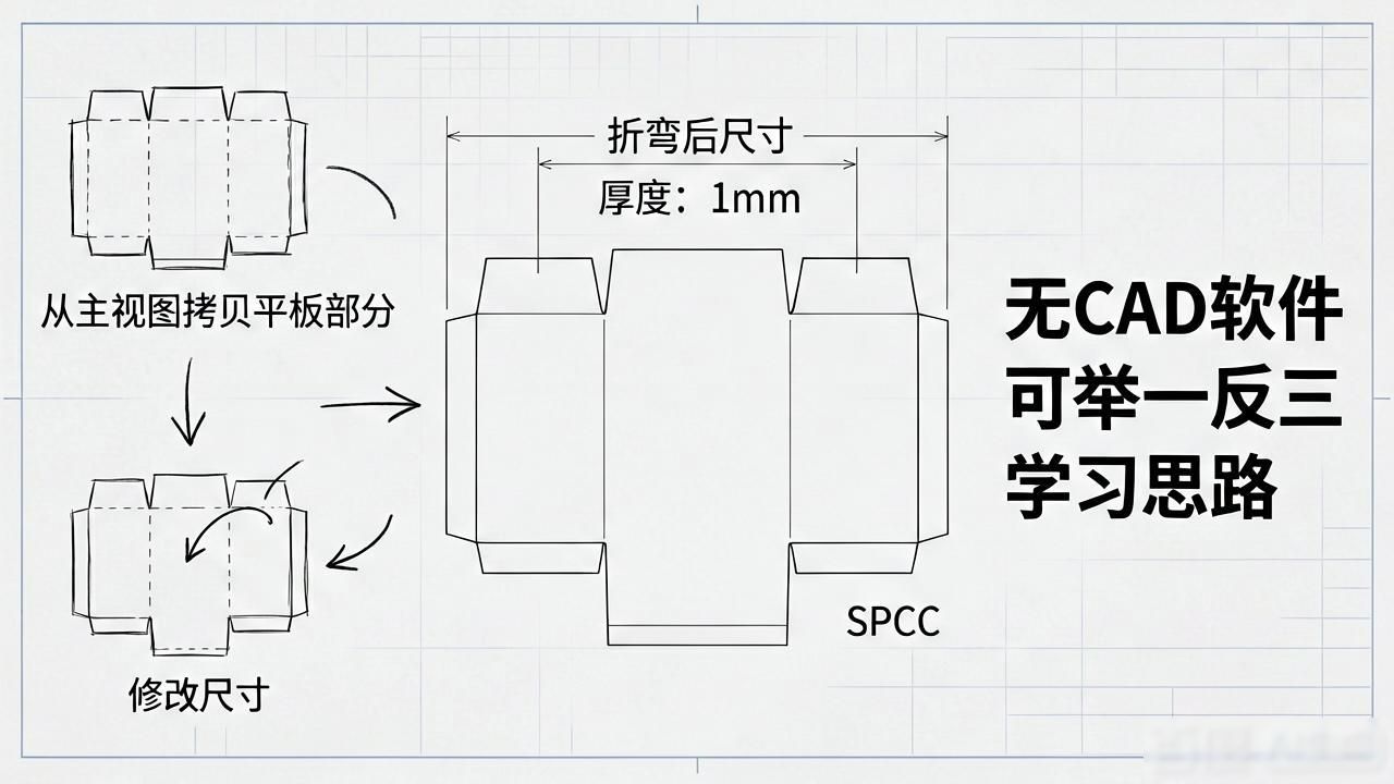 钣金加工CAD图纸绘制方法_CAD手工绘制钣金展开图_cad箱体钣金展开图