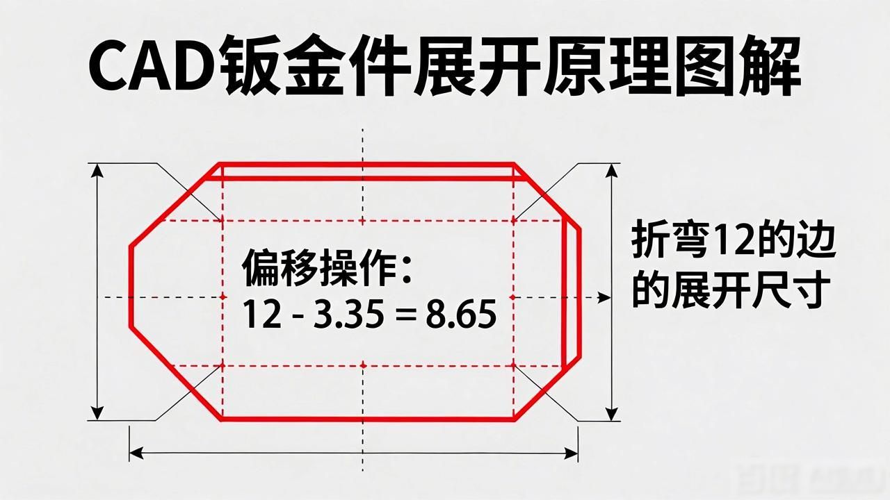 钣金件CAD展开教程_cad箱体钣金展开图_外包尺寸法计算钣金展开尺寸