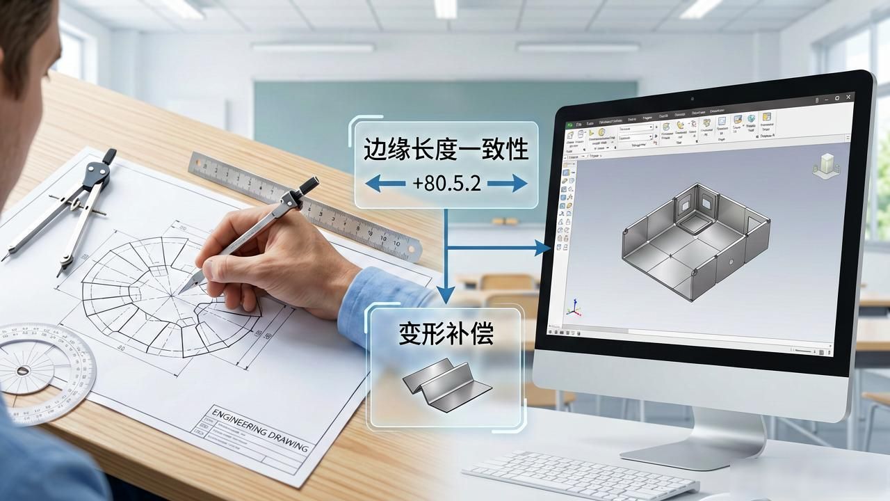钣金展开原理详解_钣金展开方法与技巧_圆角盒子钣金展开