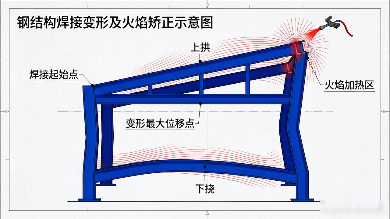 H型钢柱梁撑焊接变形处理_钢结构焊接变形矫正_焊工火焰矫正方法图解