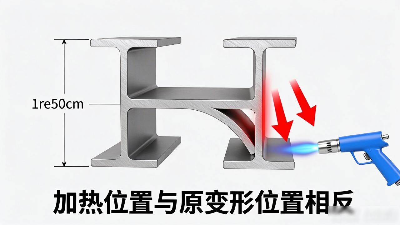 火焰矫正法基本概念加热位置确定_钢结构变形矫正火焰矫正法_火焰矫正h型钢图解