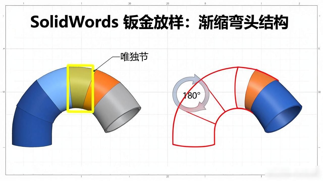 渐缩弯头钣金展开_钣金弯头放样展开_SolidWorks钣金放样