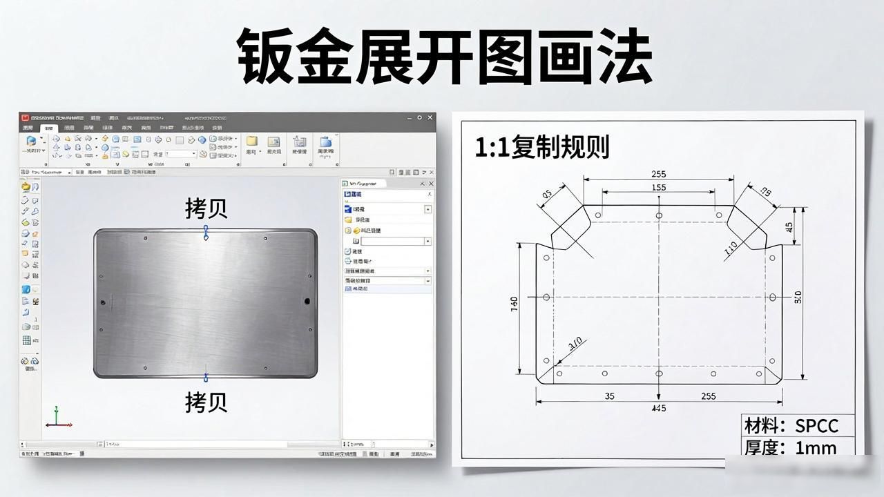 CAD手工绘制钣金展开图_钣金图展开画法_钣金加工件CAD工程图纸