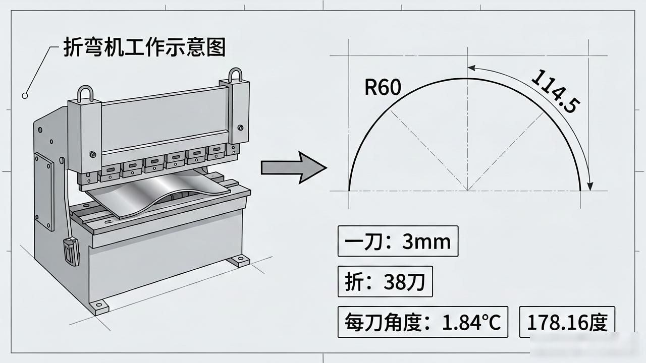 钣金R60圆弧折刀数方法_钣金圆弧折弯角度计算_钣金折弯和展开教程