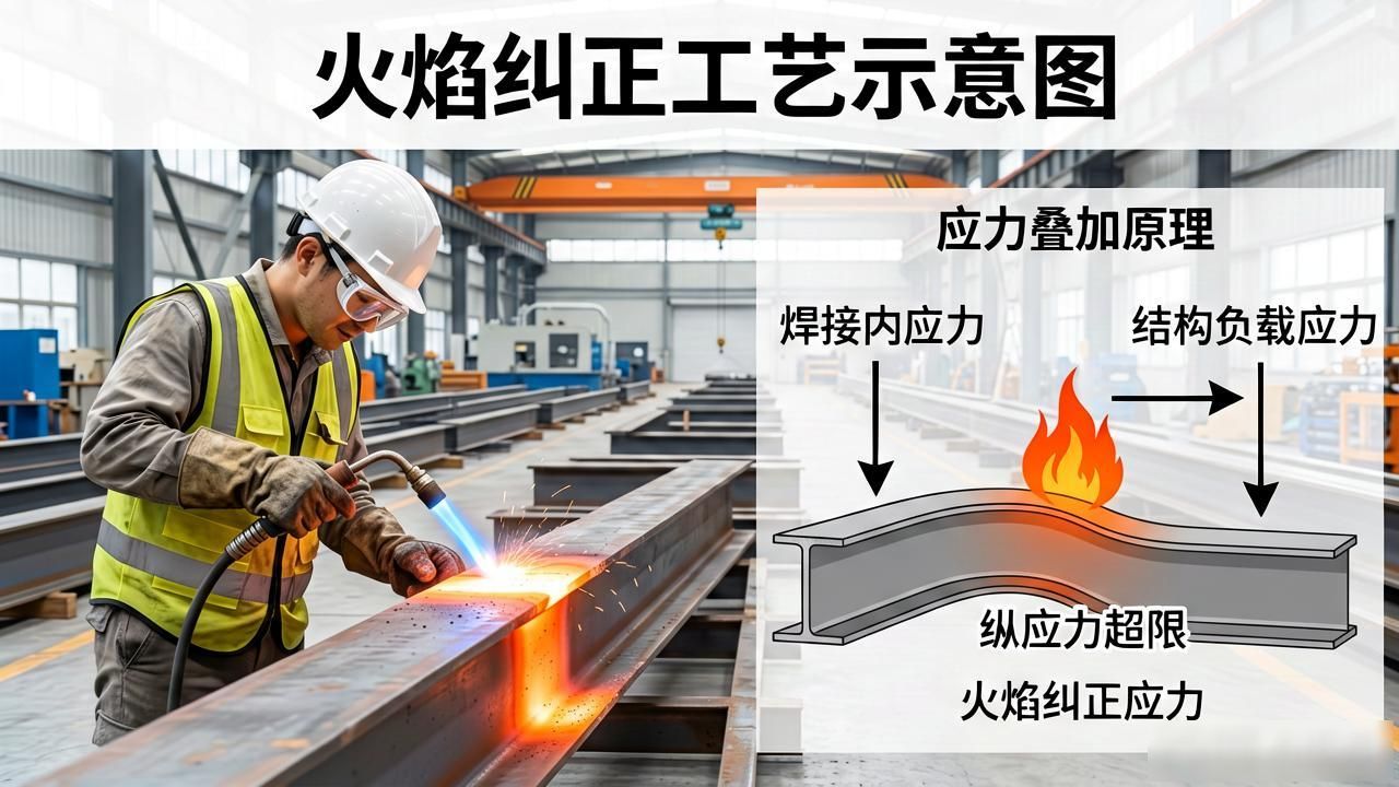 钢结构焊接变形火焰纠正方法_H型钢柱梁撑火焰矫正技术_钢结构火焰矫正教学
