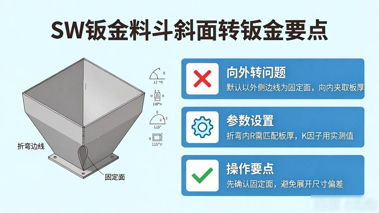 sw钣金拆图_料斗展开下料_sw钣金展开转cad