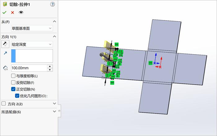 SolidWorks钣金拉伸切除特征_solidworks弯曲钣金展开_SolidWorks钣金圆周阵列操作