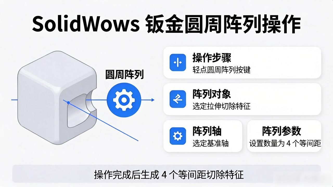 SolidWorks钣金拉伸切除特征_solidworks弯曲钣金展开_SolidWorks钣金圆周阵列操作