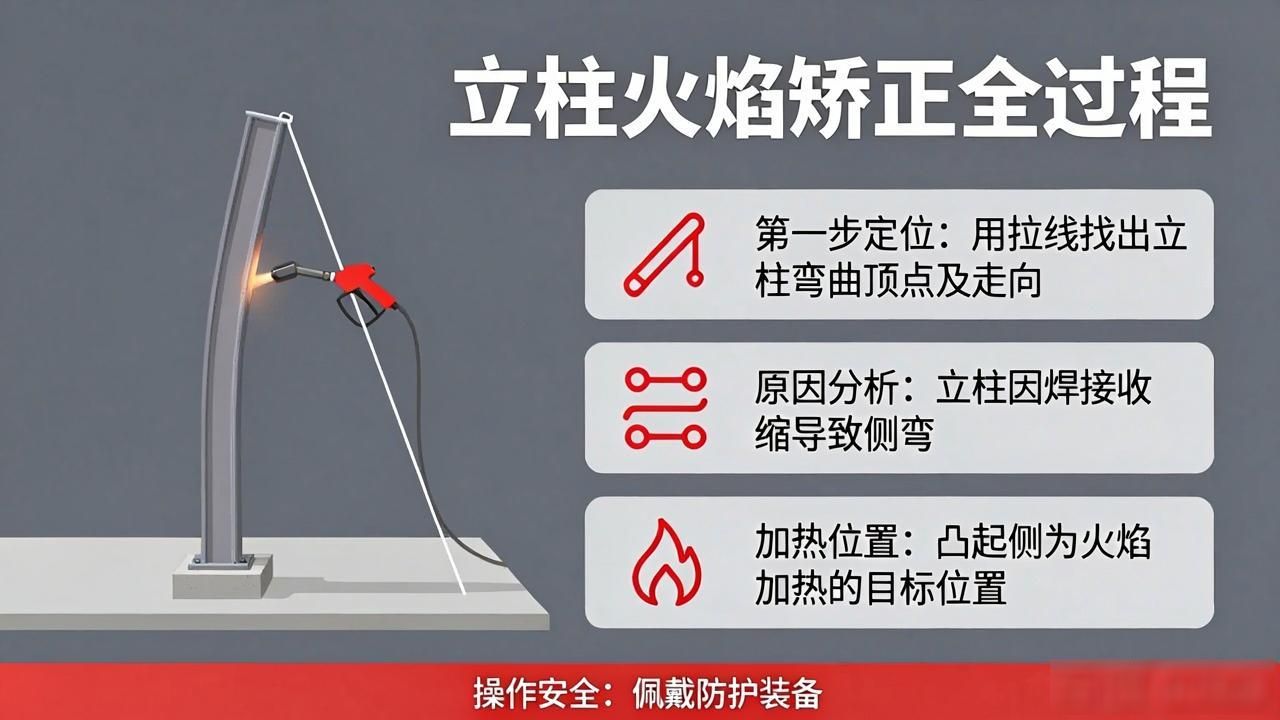 立柱“由弯变直”：10米部件焊接弯曲的火焰矫正全过程-铆焊老刘铆工焊工笔记
