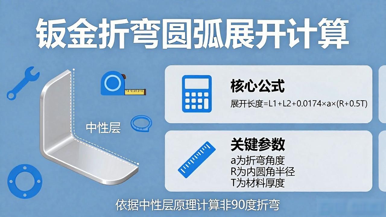 钣金圆弧展开_非90度圆弧折弯展开公式_钣金件中性层展开长度计算