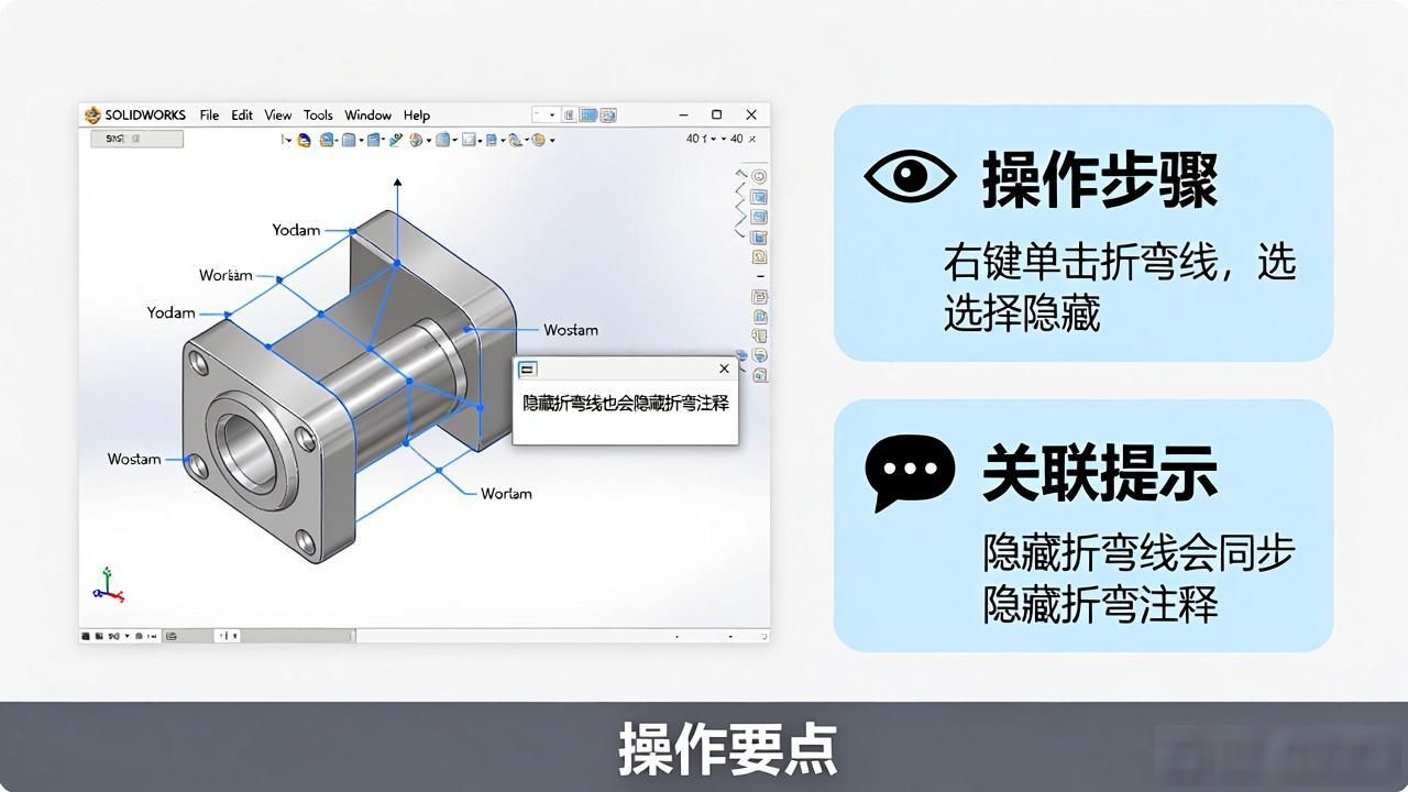 SOLIDWORKS钣金折弯注释显示隐藏方法_solidworks钣金展开变成线_SOLIDWORKS钣金展开图折弯线显示隐藏