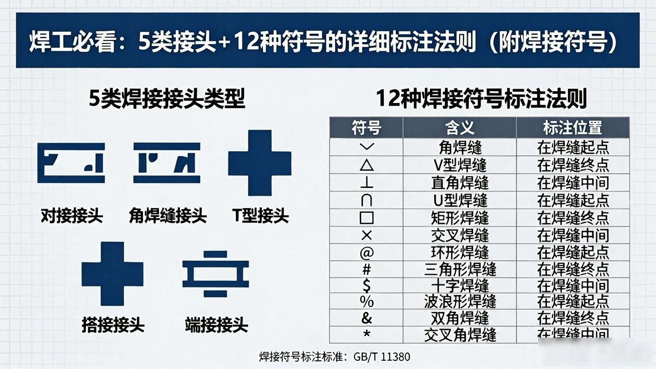 焊工必看：5类接头+12种符号的详细标注法则（附焊接符号）-铆焊老刘铆工焊工笔记