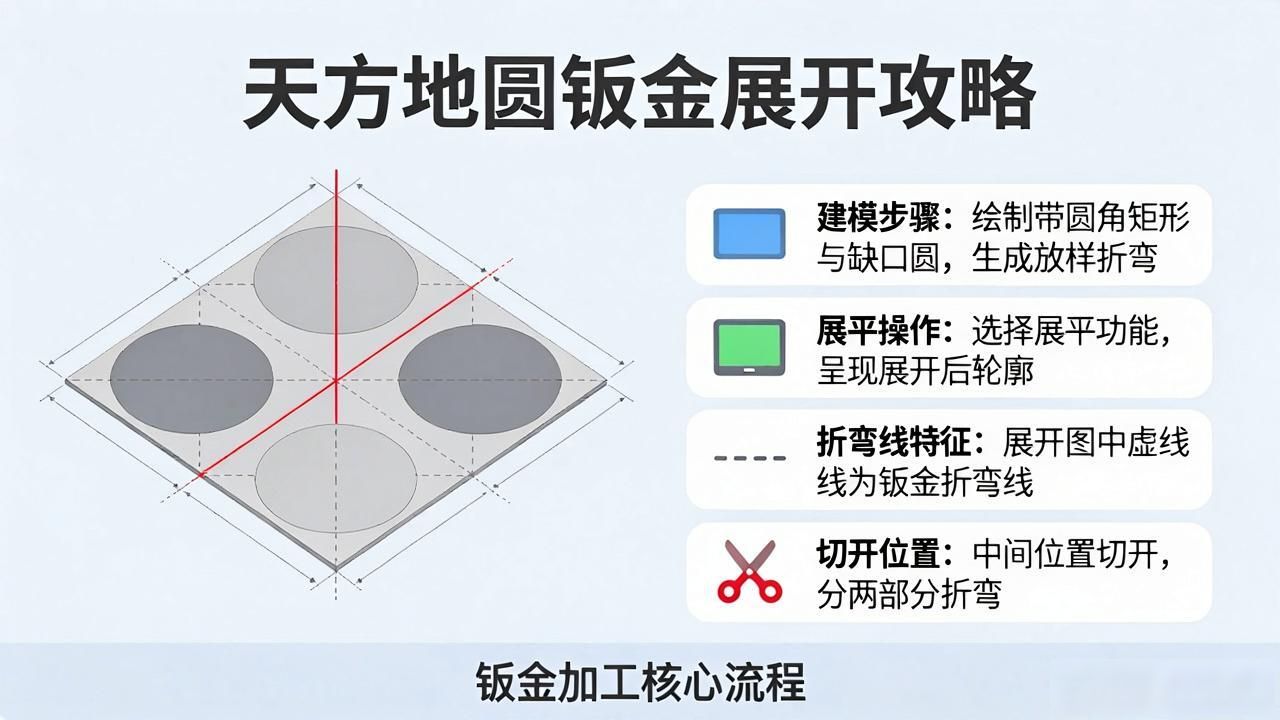 天方地圆钣金建模步骤_圆台画钣金展开图_天方地圆钣金展开教程