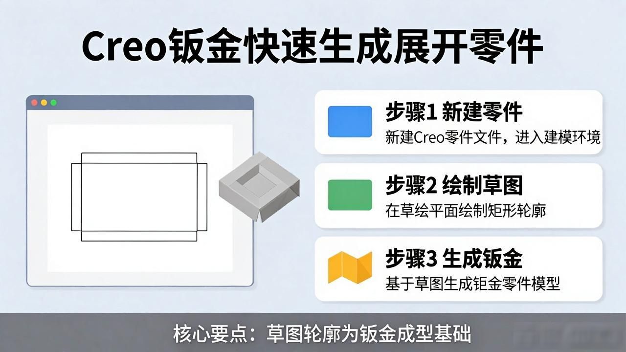 Creo钣金单个零件展开操作教程_Creo钣金快速生成展开零件步骤_creo怎样钣金展开