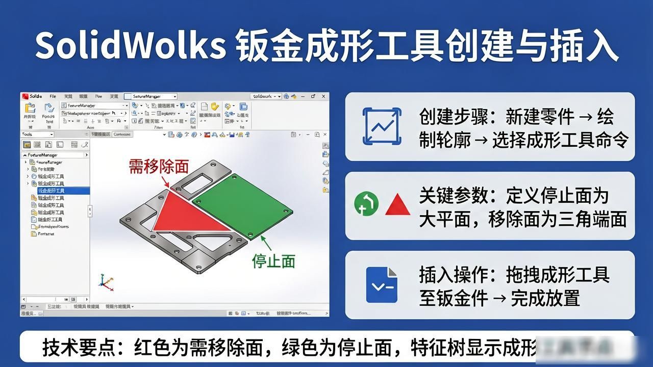 钣金件冲压加工_solidworks钣金带成型展开_SolidWorks钣金成形工具制作