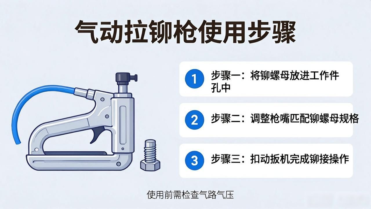 气动拉铆枪操作步骤_飞机打铆工具怎么用_气动拉铆枪使用方法